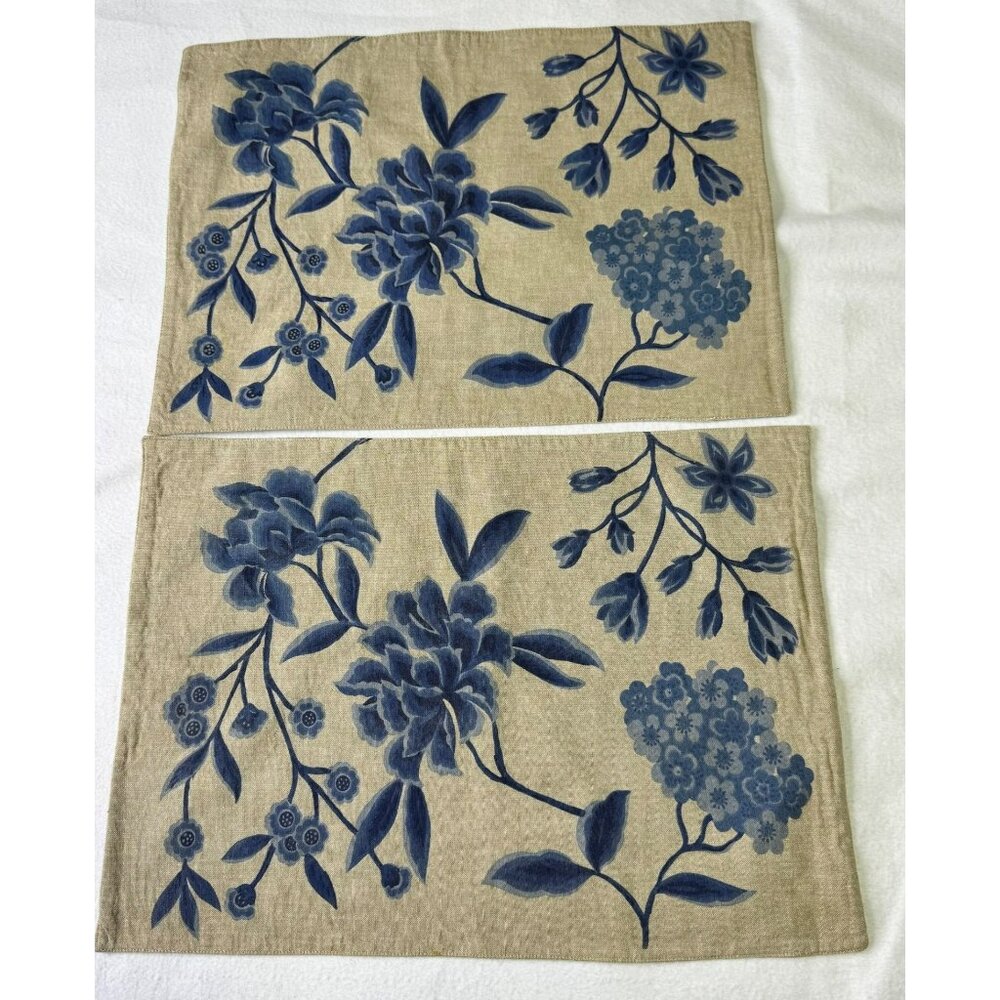 Williams Sonoma Blue Floral Placemats Set of 4  Botanical Print Cotton